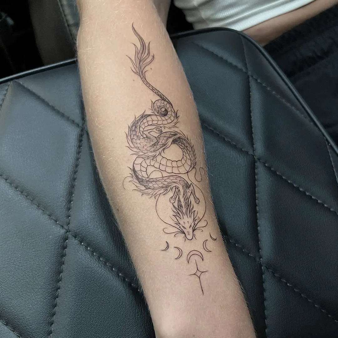 Dragon and lotus forearm tattoo for Jordan. Started this piece a while ago.  Upper arm done by another artist 🐉 thanks for the opportun... | Instagram